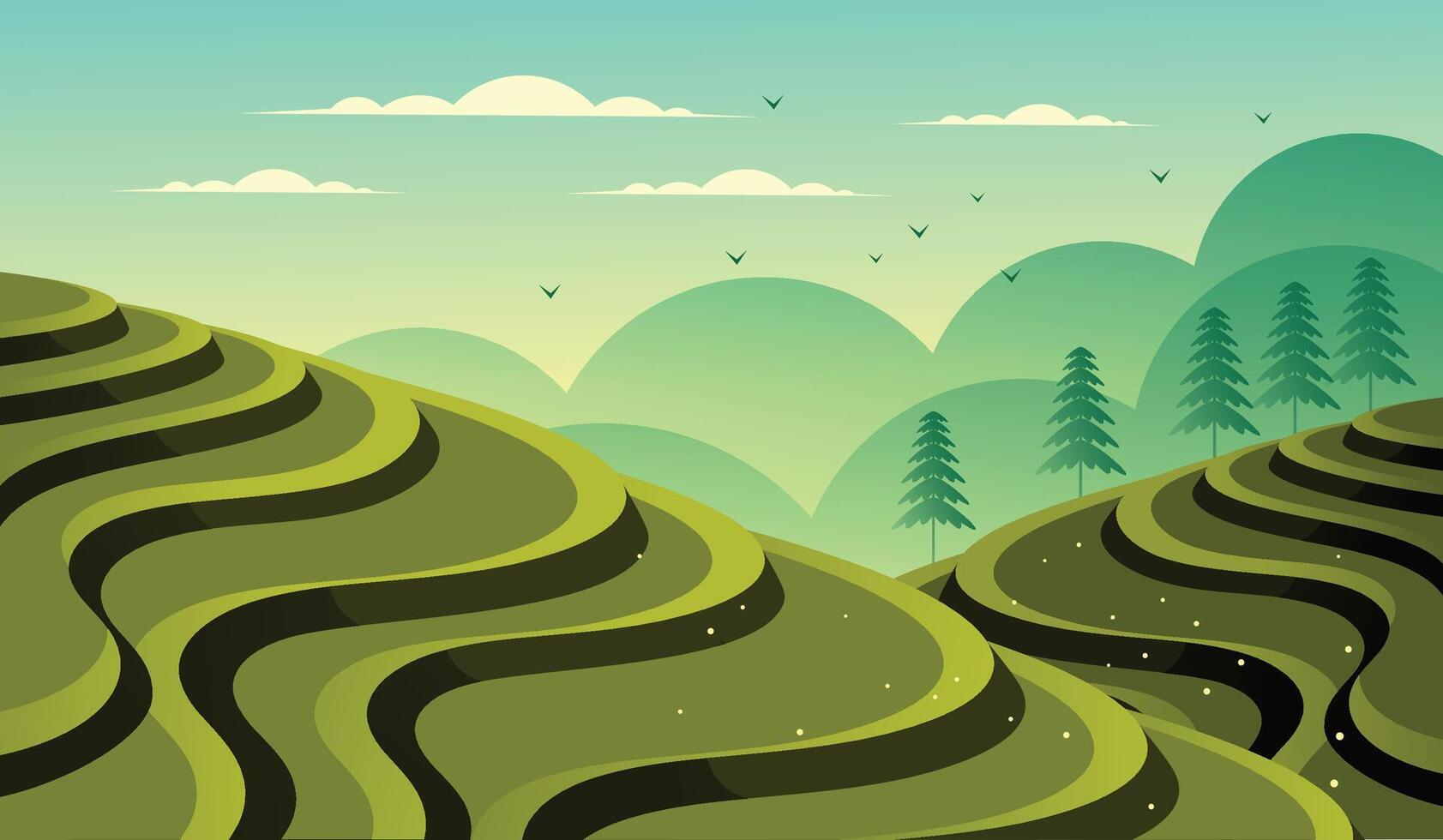 Indonesian Nature Landscape Terasering Illustration vector