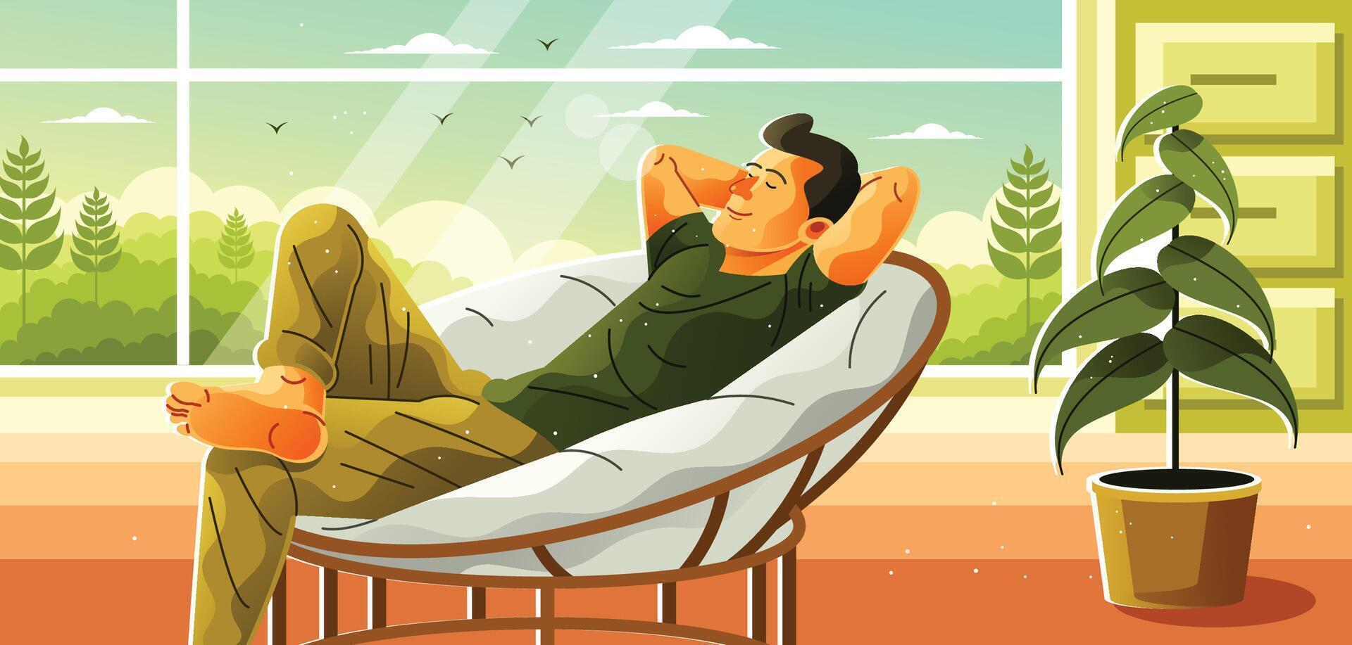 Young Man Relaxing in Room Illustration vector