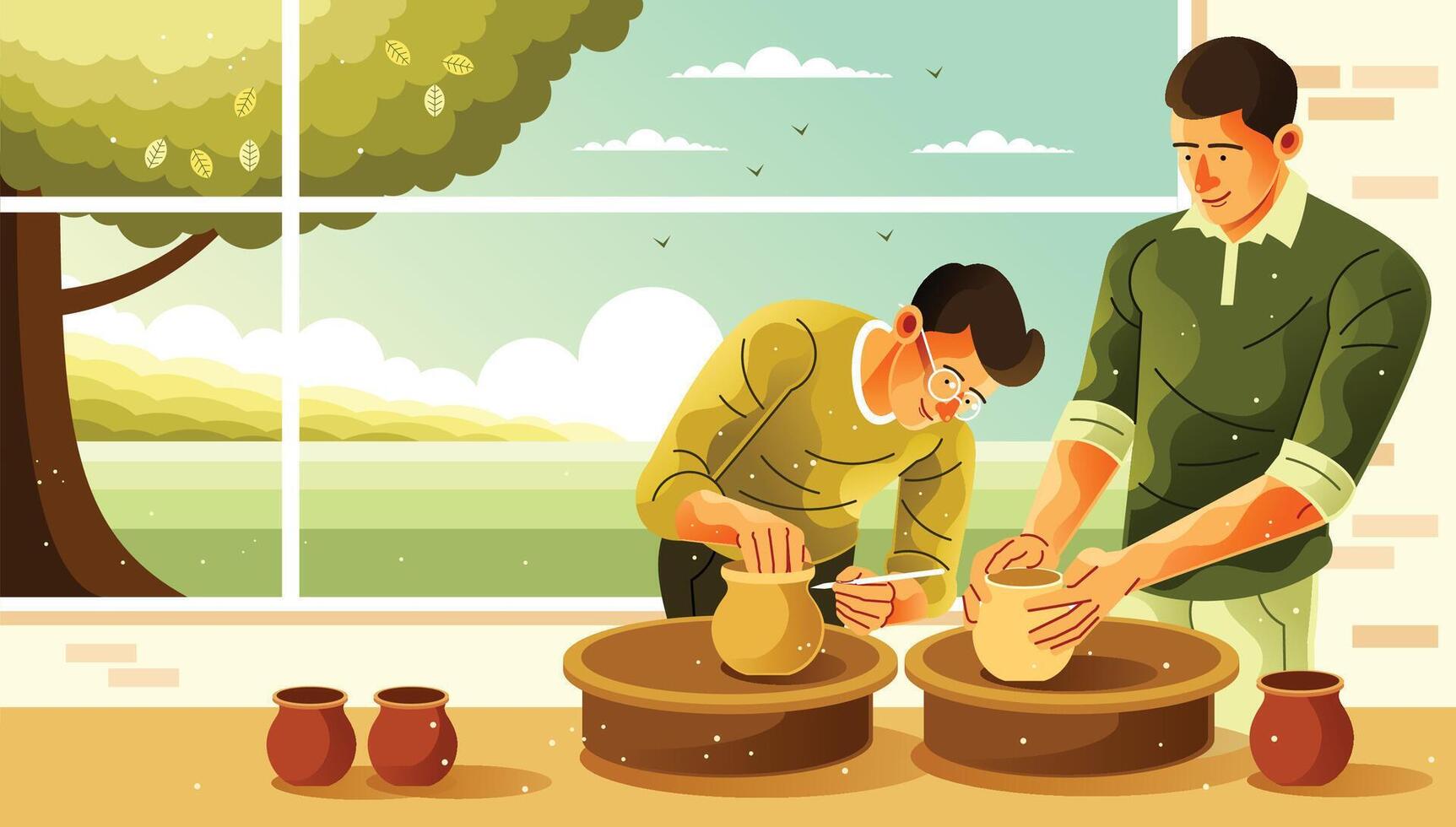 Pottery Class Making Clay Vase Illustration vector