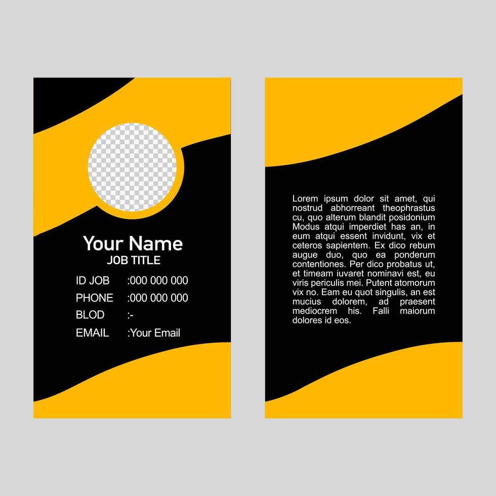 Two yellow black business cards present contact details and text. vector