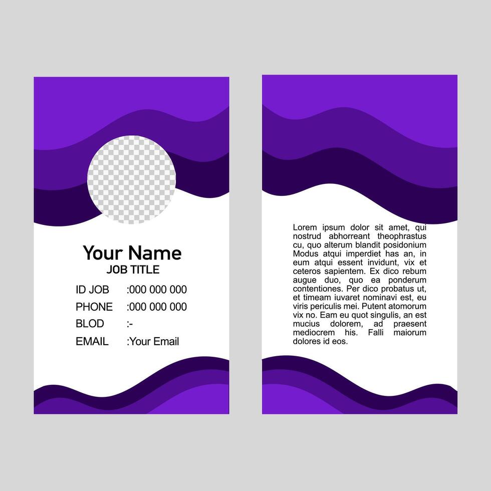 Two purple wavy business cards feature contact information and placeholder text. vector