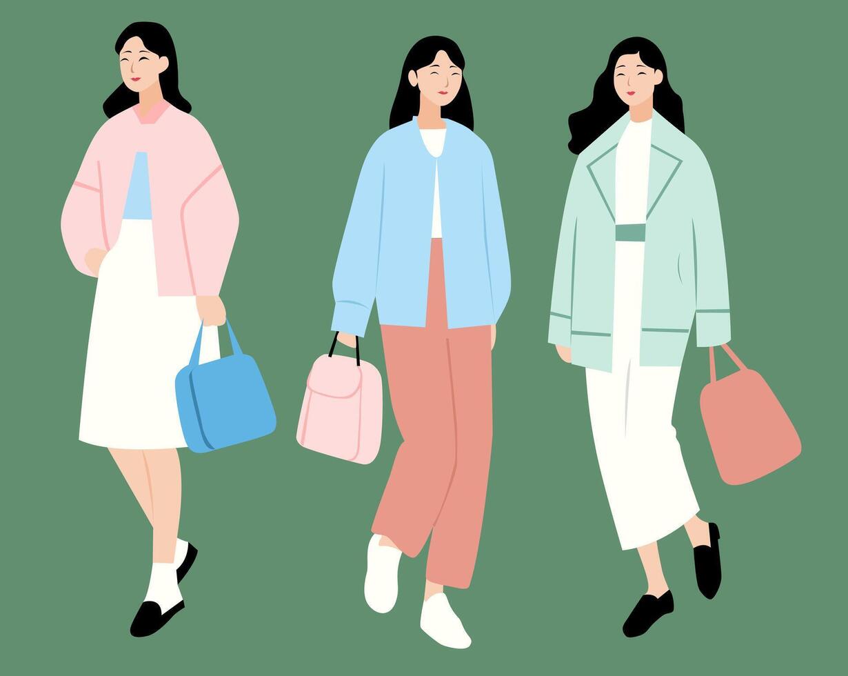 woman wear stylish outfit, Fashion. vector