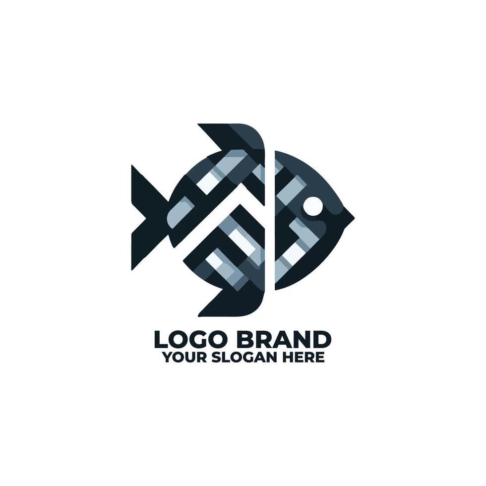 flat logo of a fish made from geometric shapes vector