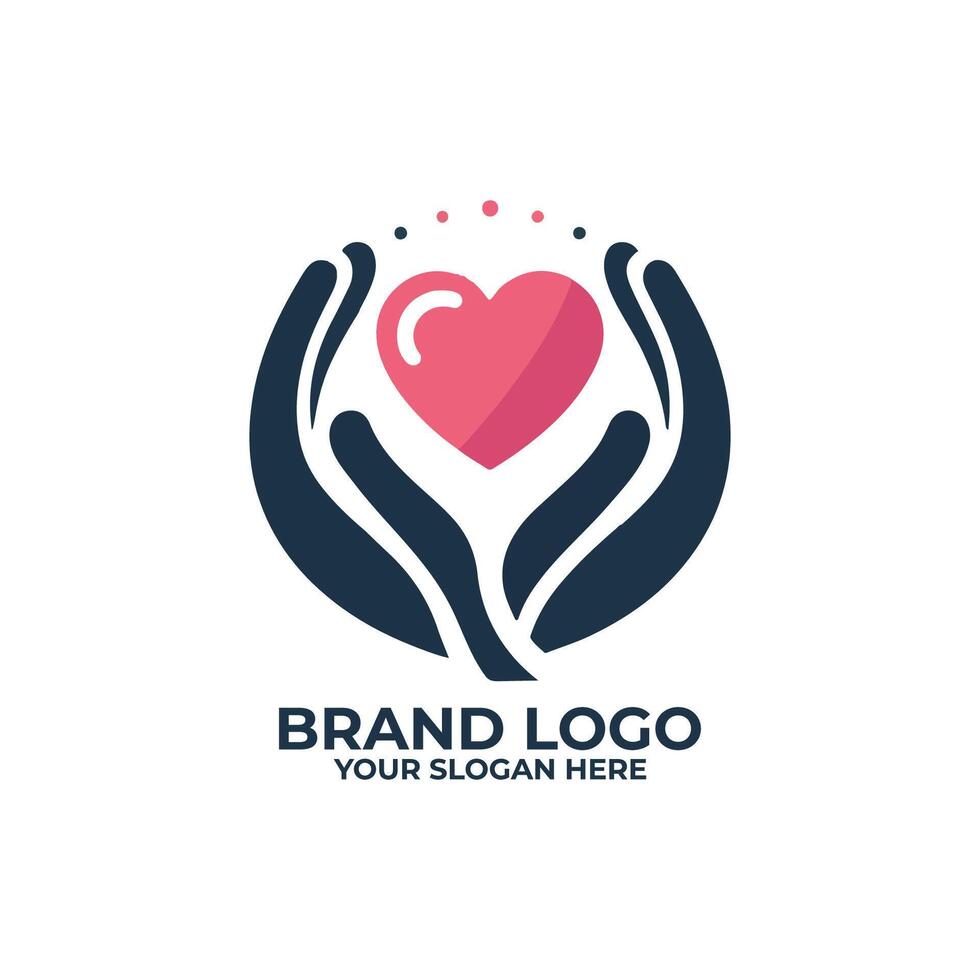 flat logo with an abstract hand holding a heart vector