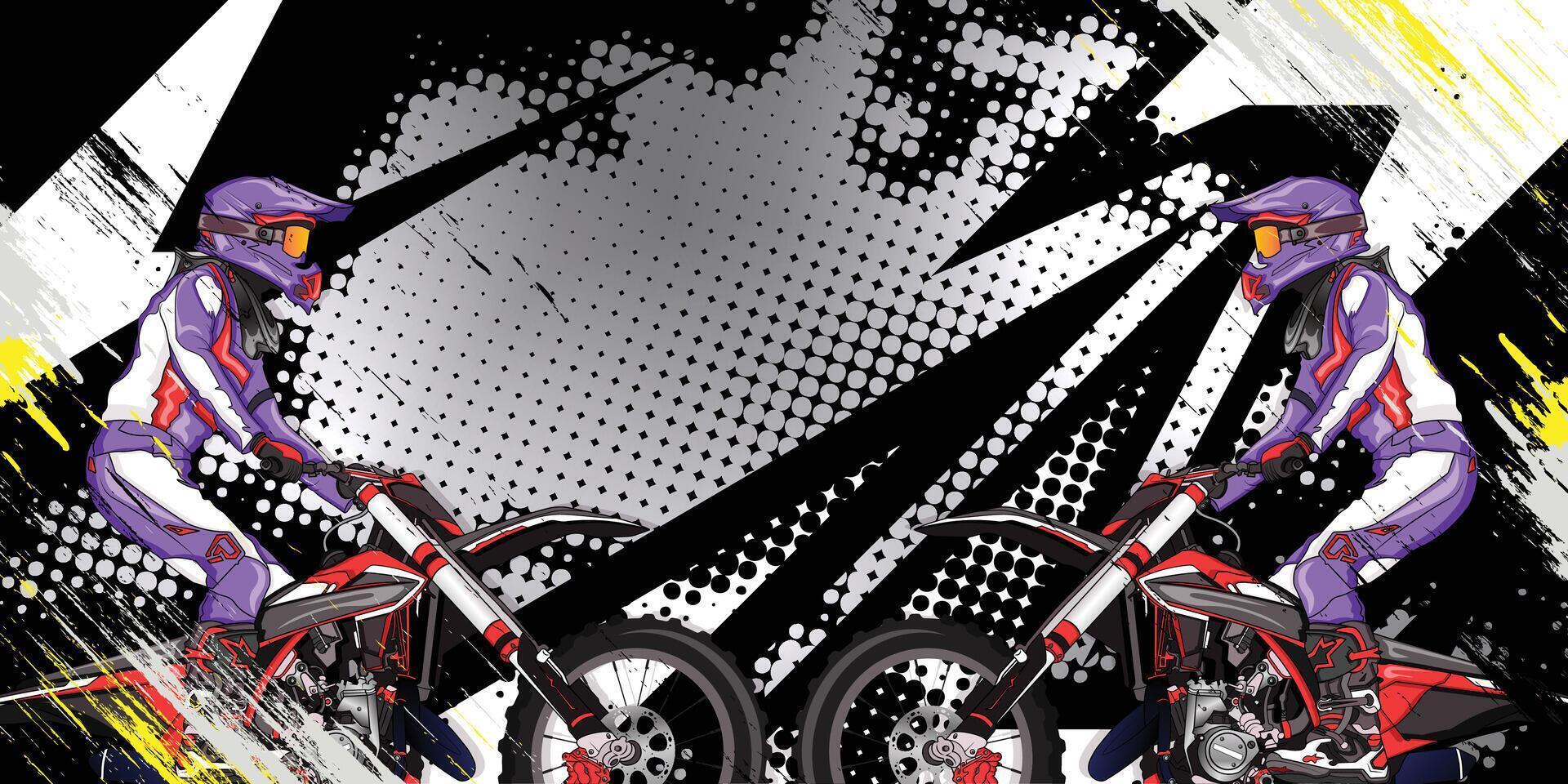 dirt bike cover design with abstract racing background vector