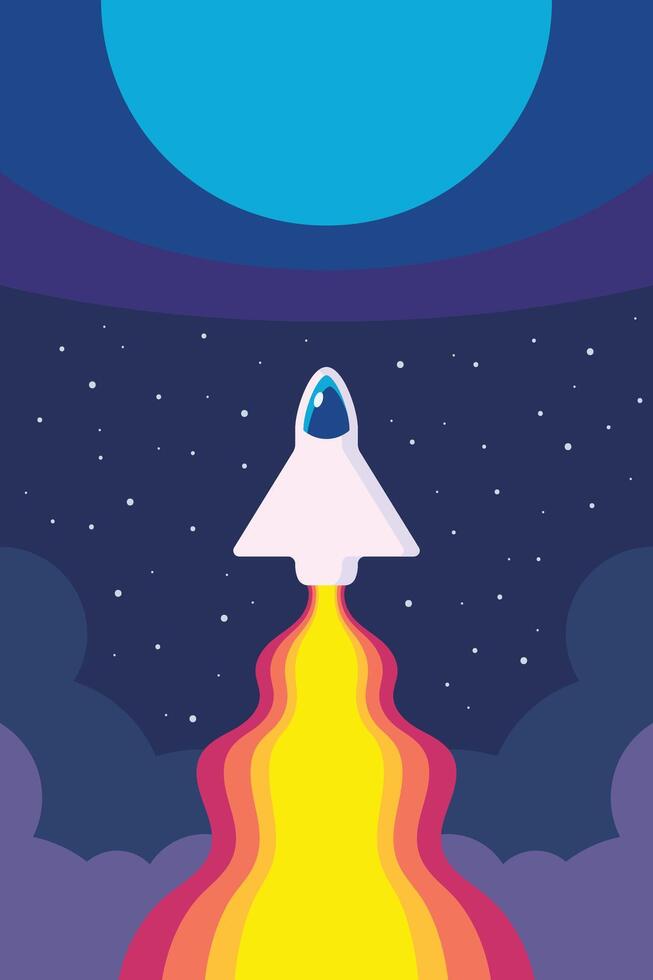 Rocket launch in the sky flying over clouds vector