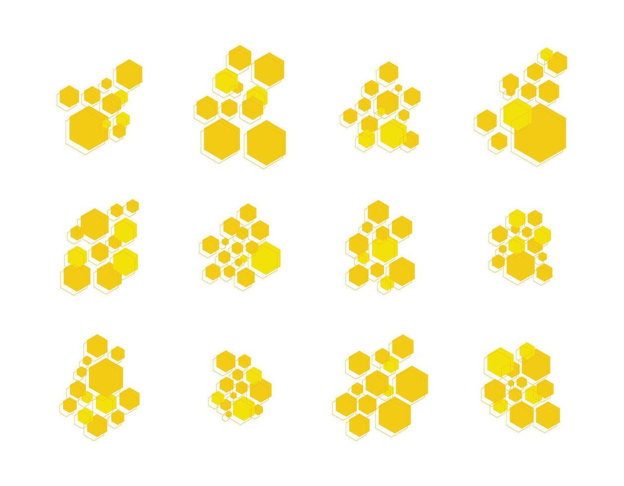 collection of yellow hexagonal shapes resembling honeycomb patterns. vector