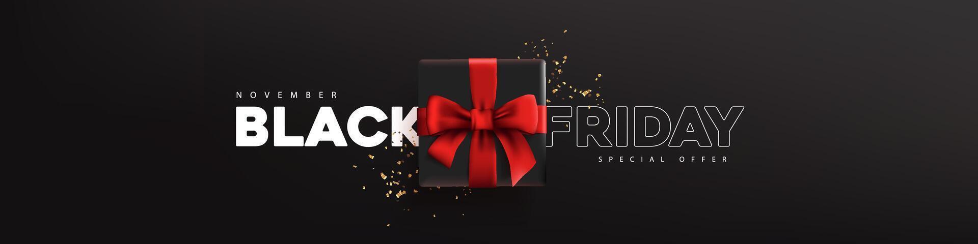 Black friday sale banner layout design template with black gift box red bow decorate vector