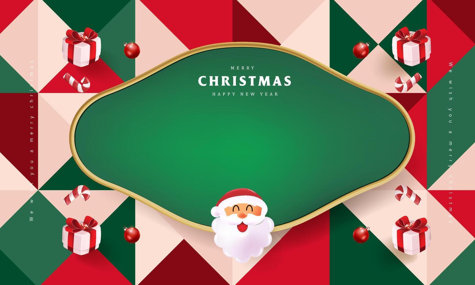Merry Christmas sign banner frame with empty space and festive decoration on abstract background vector