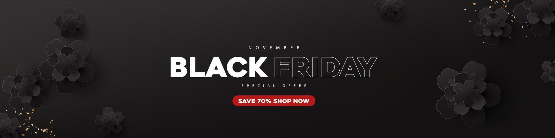 Black friday sale banner layout design template background with black flower paper cut style vector