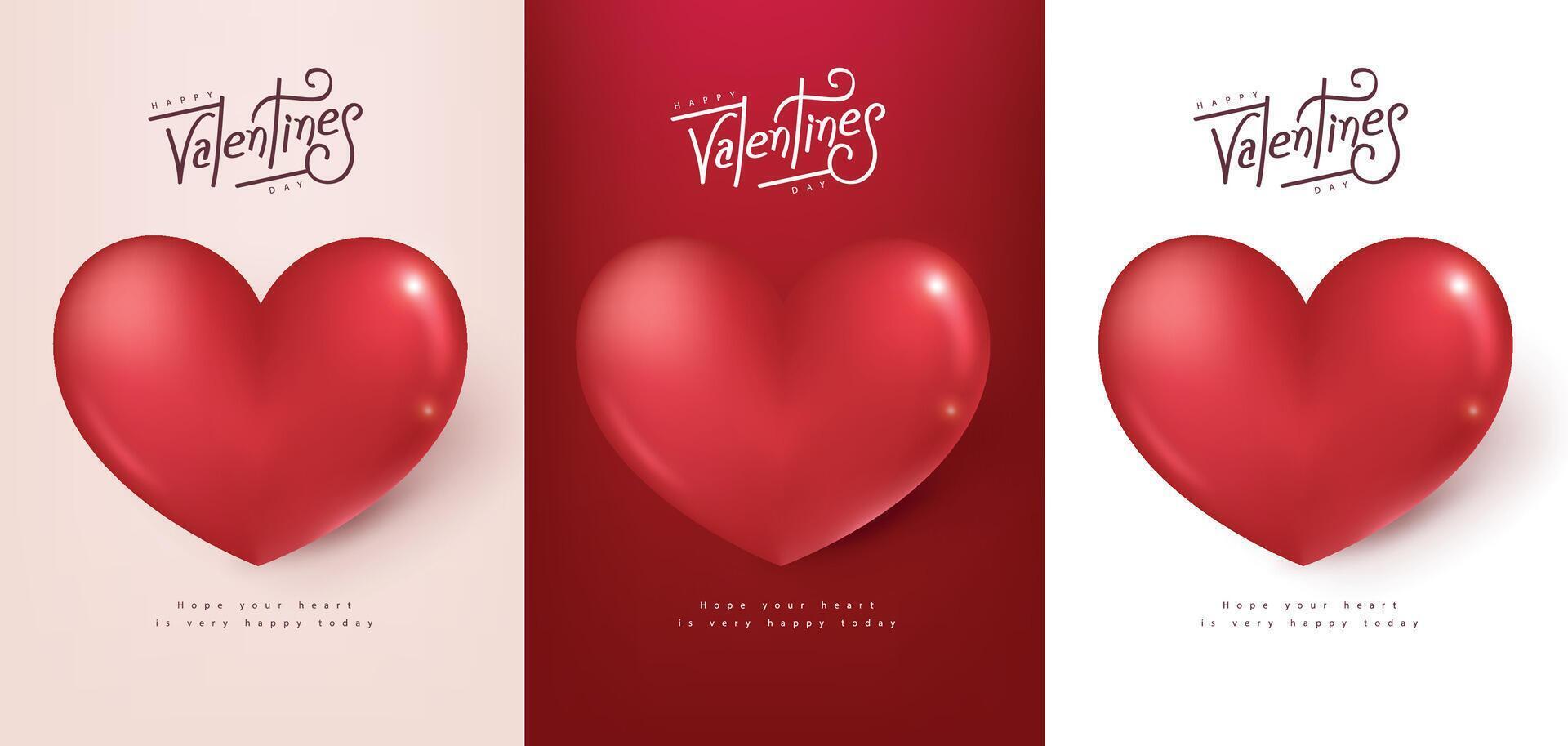Collection Happy Valentine's day poster banner background template with big red heart vector