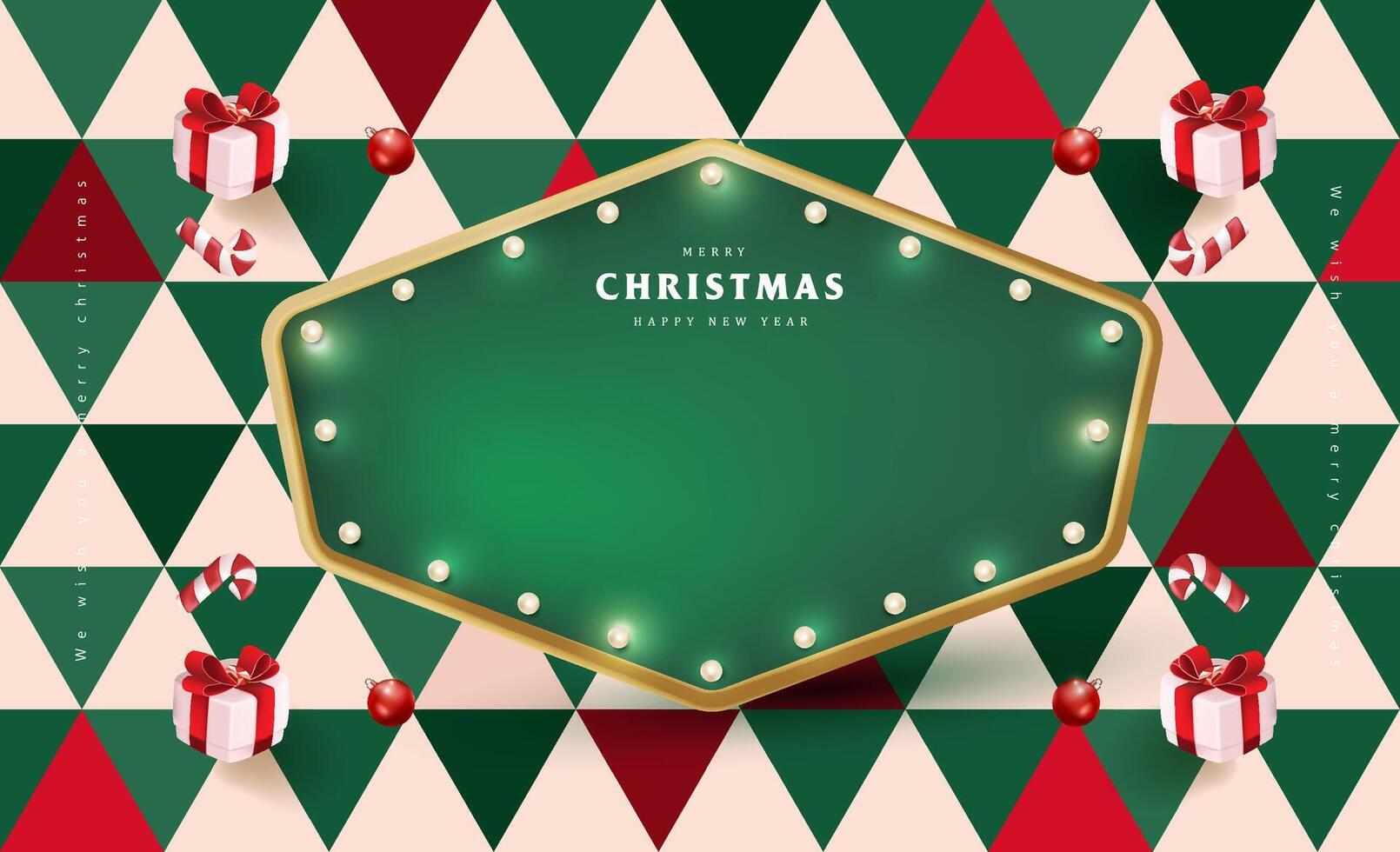 Merry Christmas sign banner frame with empty space and festive decoration on abstract background vector