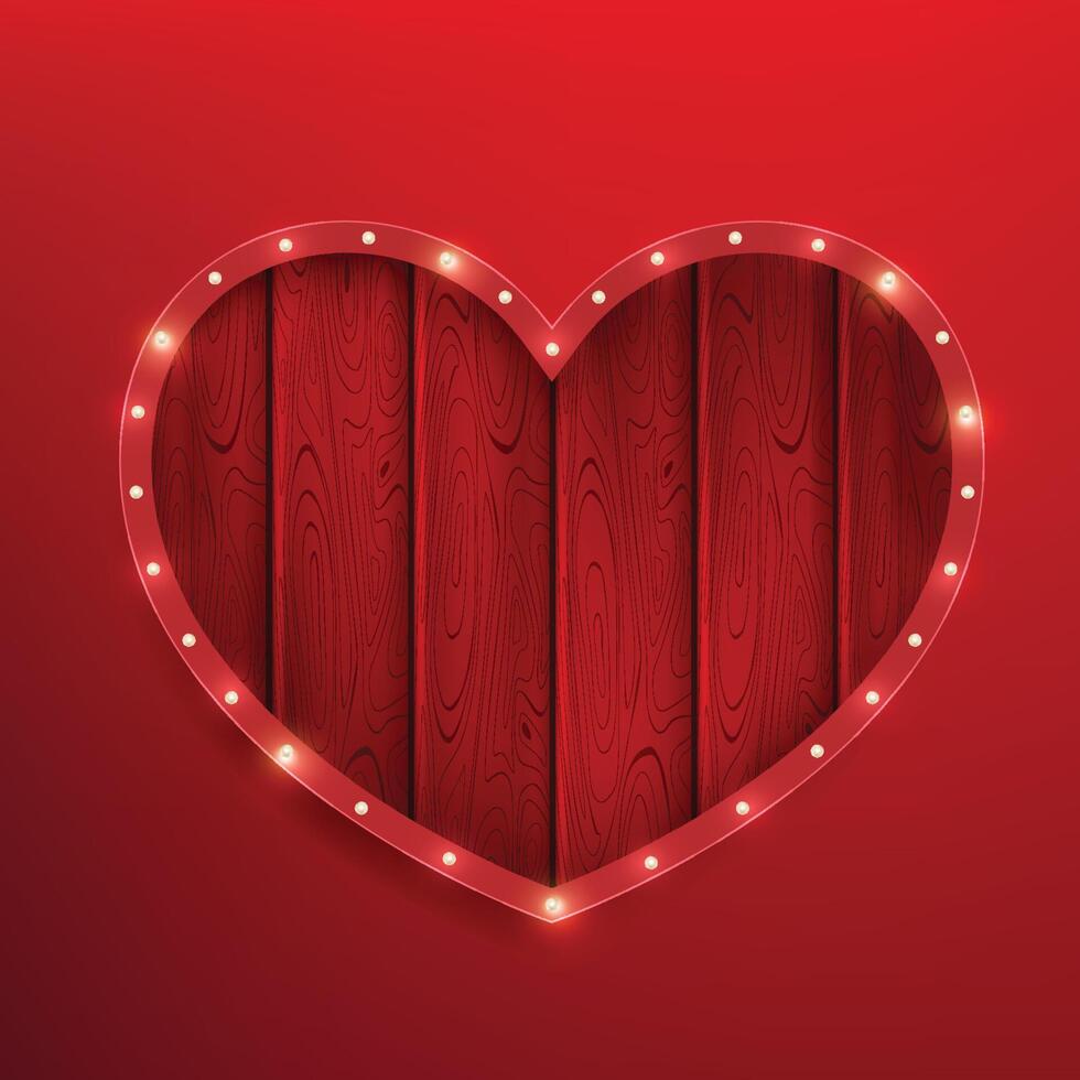 Happy Valentine's day banner backgroud with Retro light bulbs heart shape wood sign background vector