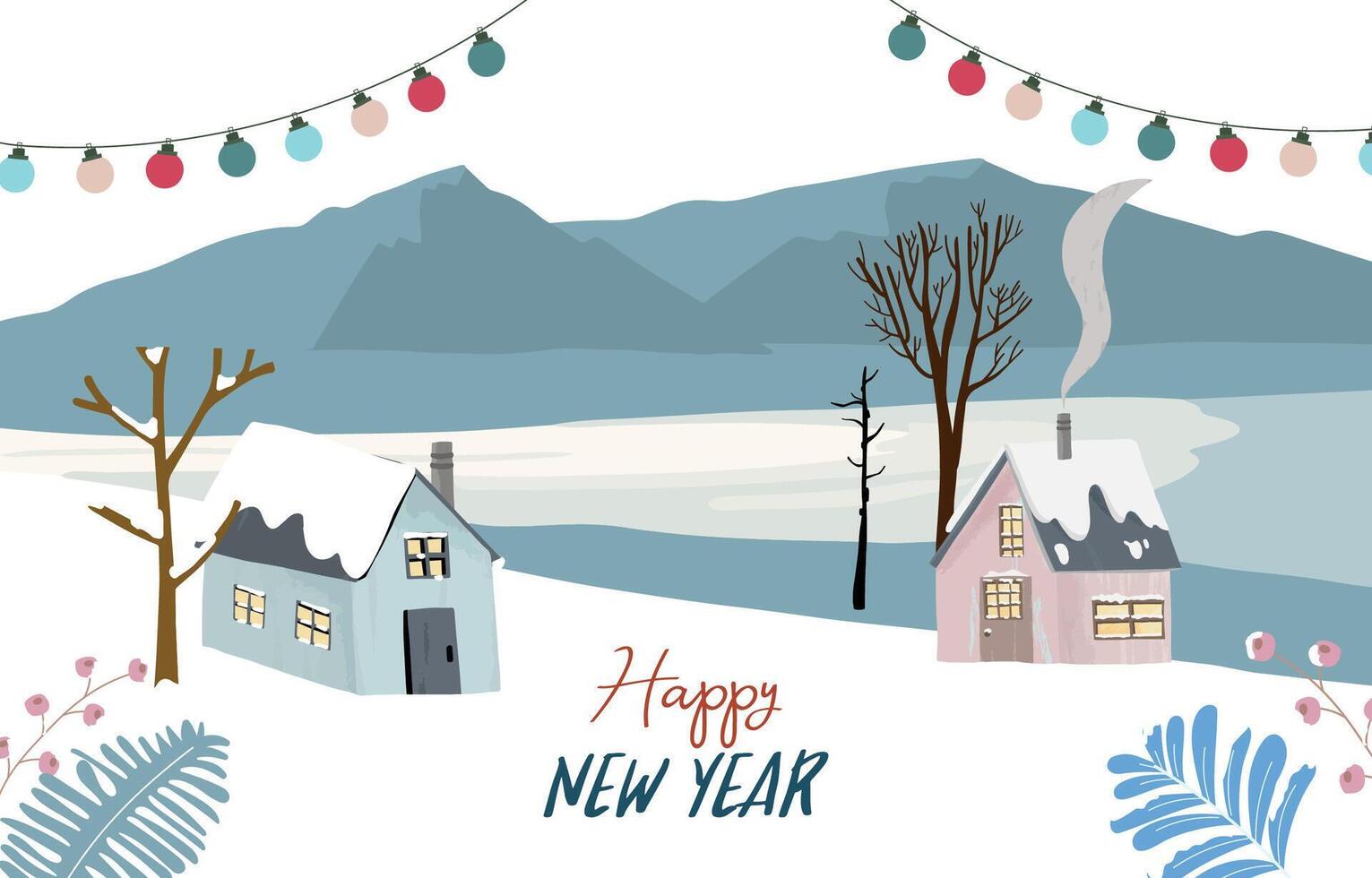 winter landscape banner with mountain,tree for horizontal design vector