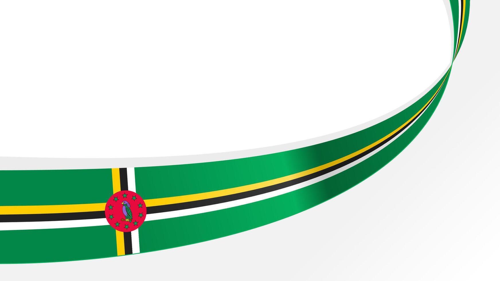 Curved ribbon with flag of Dominica on white background with copyspace vector