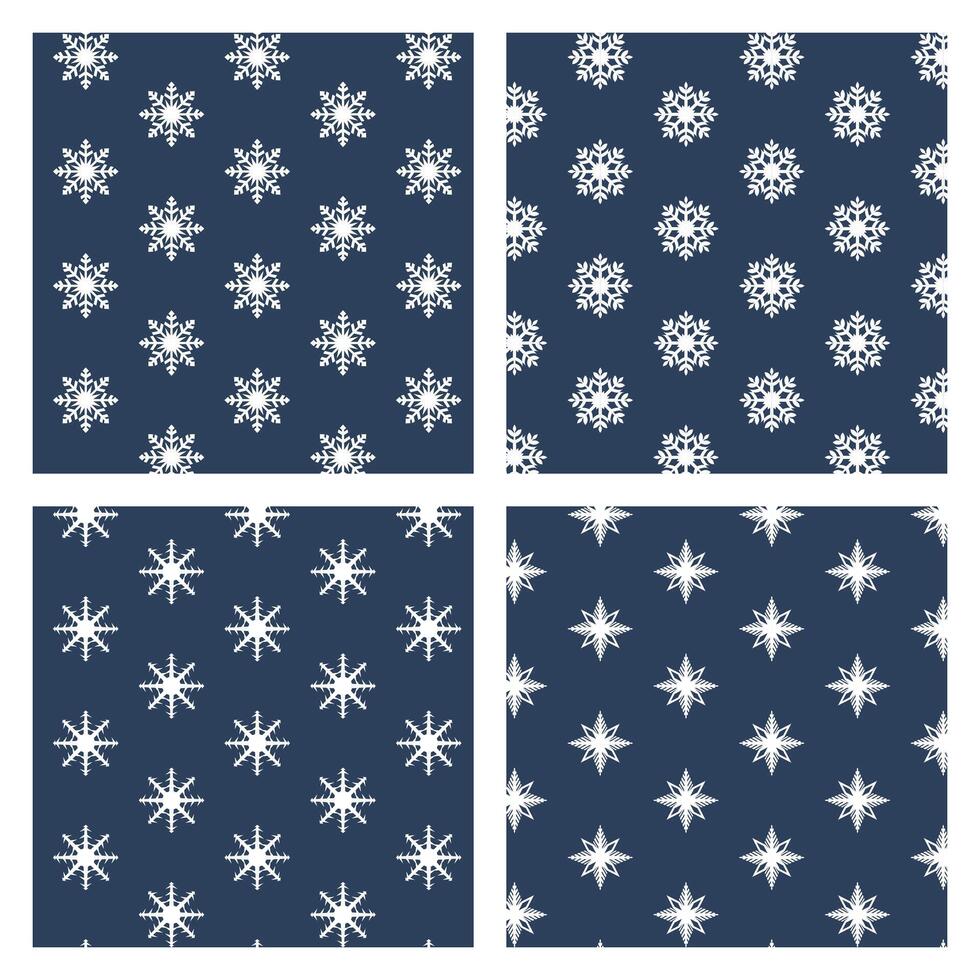 Four different snowflake patterns on a blue background vector