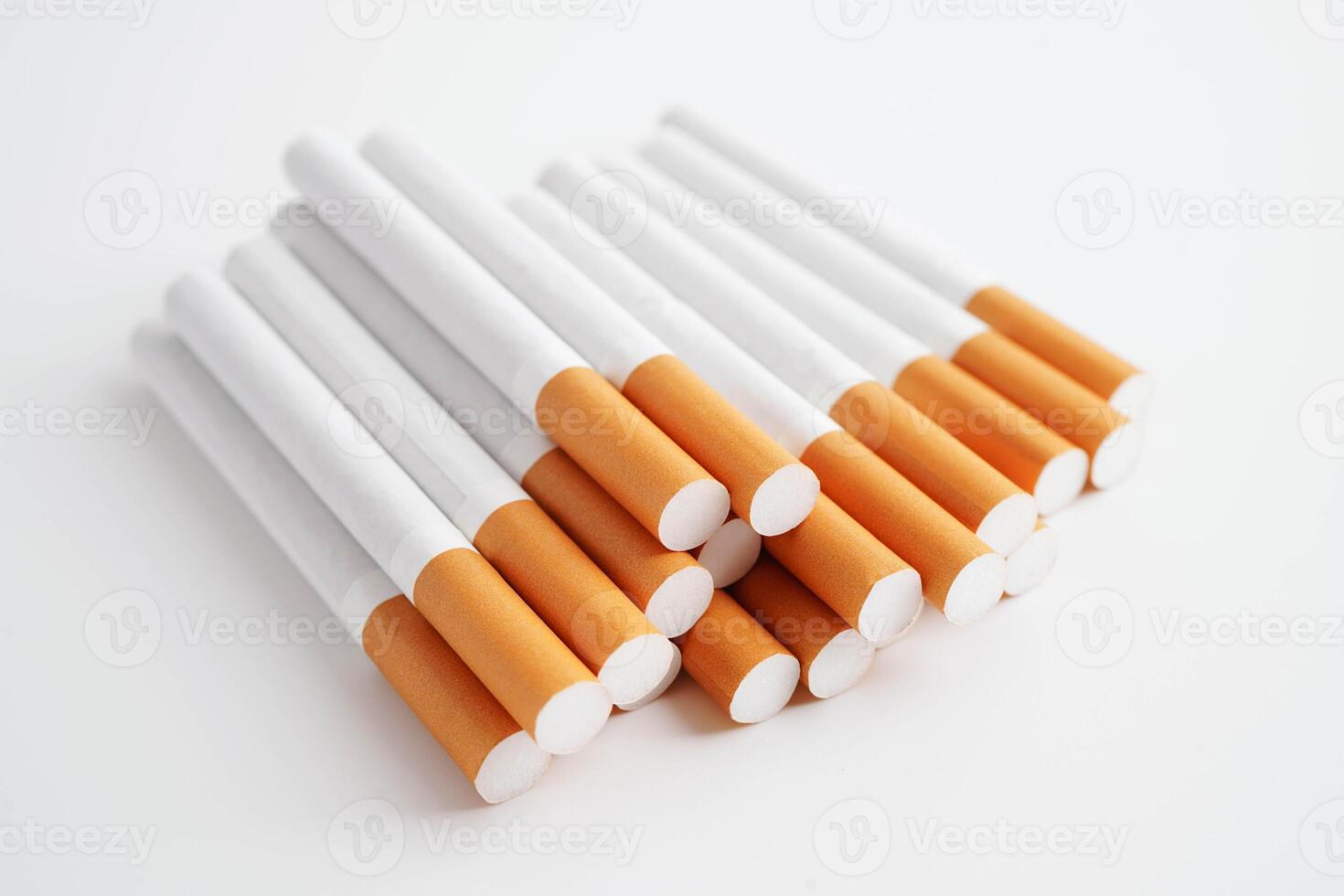 Cigarette, roll tobacco in paper with filter tube, No smoking. photo
