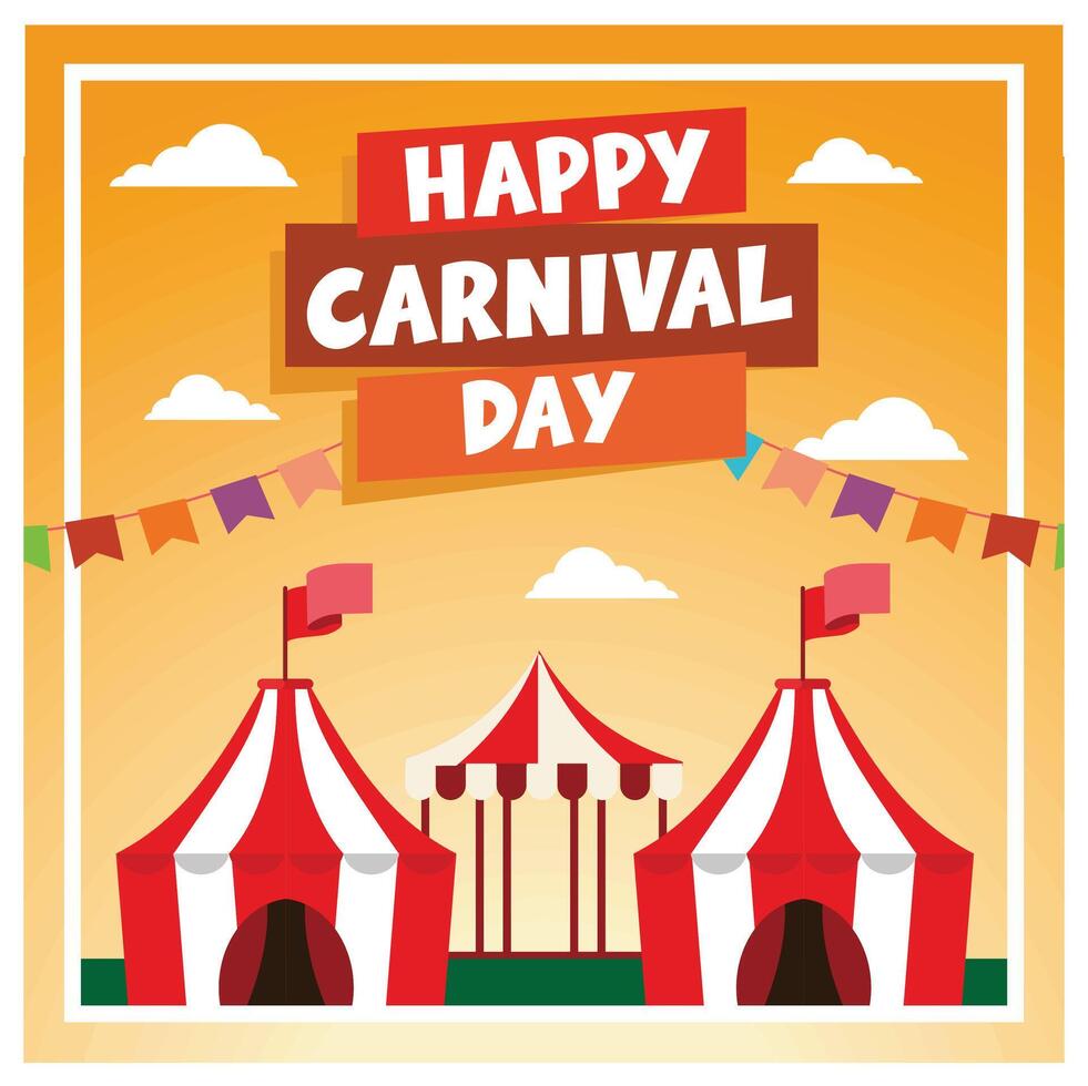 Funfair festival with circus performances. Circus tent with colorful flags. Carnival party concept. Flat illustration. vector