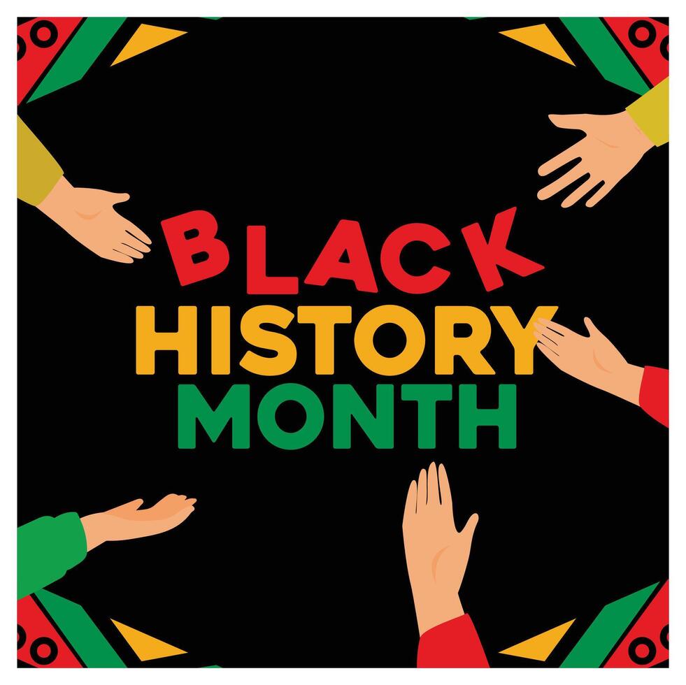 Couple of hands with black history month text. Black background. Black History Month concept. Flat illustration. vector