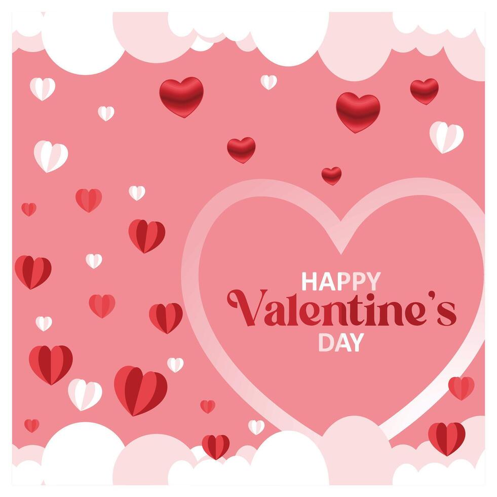White clouds with heart shape frame. Heart-shaped love symbol from paper. Valentine's Day 2025 concept. Flat illustration. vector