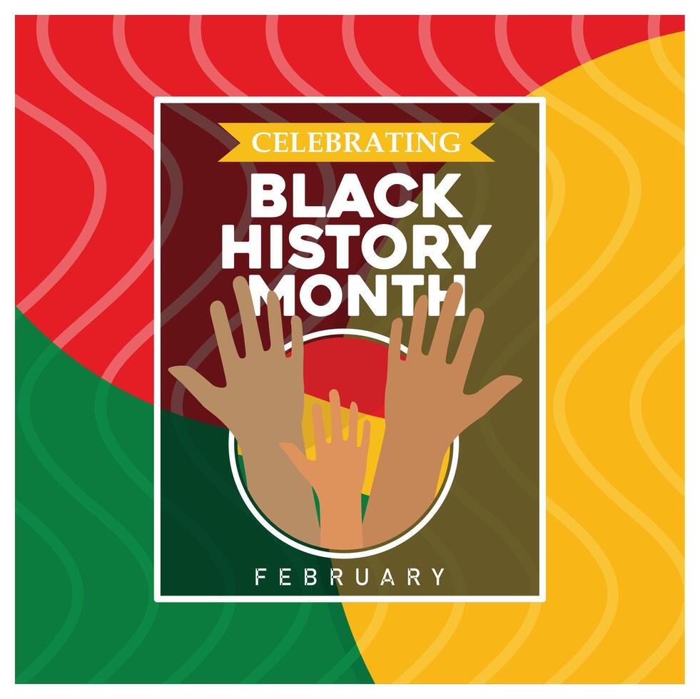 Hands waving in honor of black history month. Pan-African color background. Black History Month concept. Flat illustration. vector