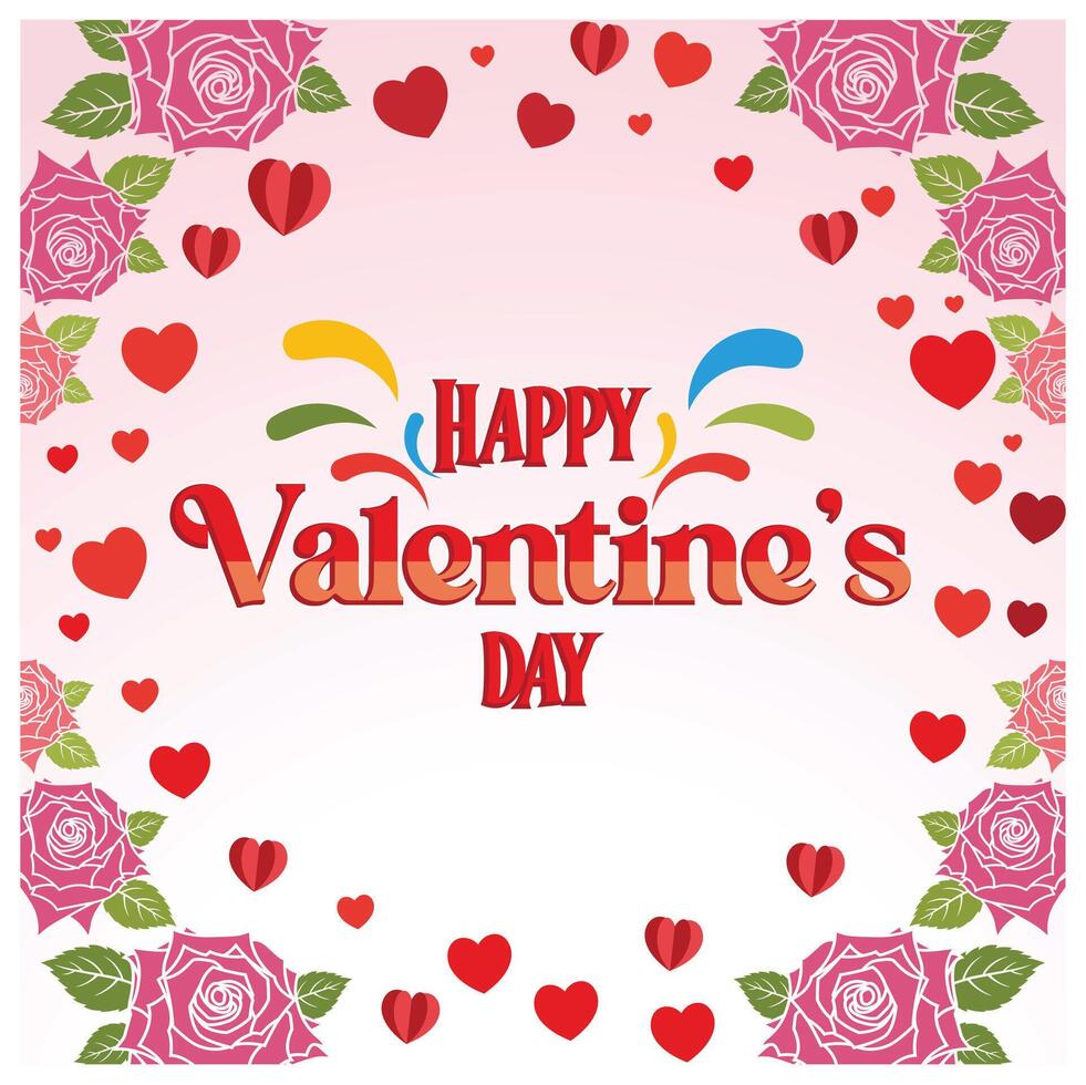 Valentine's Day greeting card with roses. A garland of roses in a circle. Valentine's Day 2025 concept. Flat illustration. vector