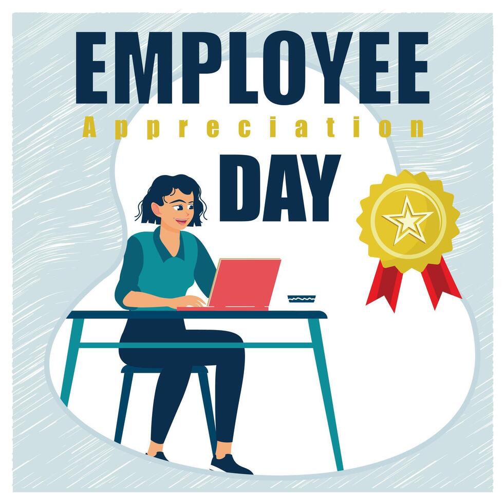 Female employees focused on working in front of the computer. Company recognition of employee performance. Employee Appreciation Day concept. Flat illustration. vector