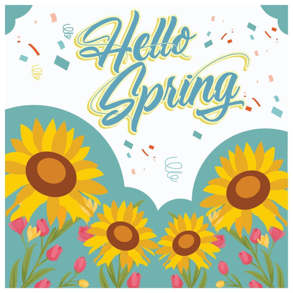 Flowers bloom in spring. Cheerful spring background. Spring Flourishing concept. Flat illustration. vector