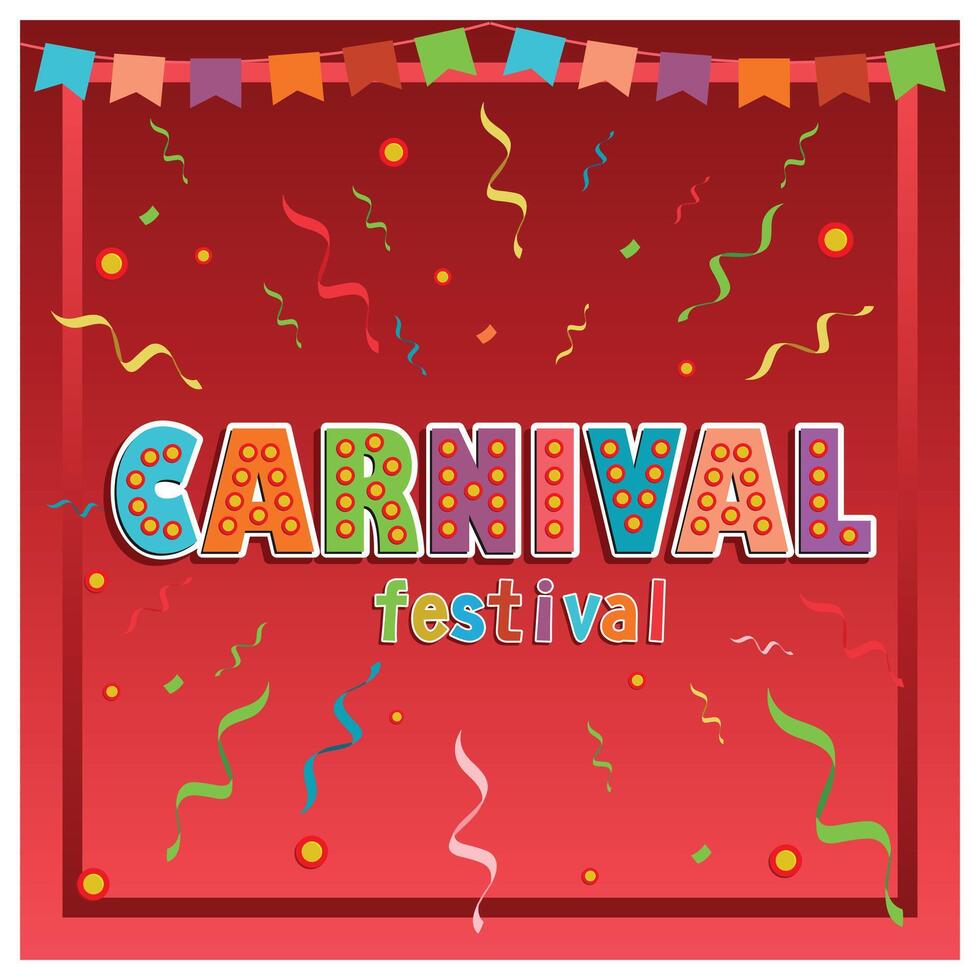 Carnival festival in Brazil. Decorated with hanging flags with confetti. Carnival Party concept. Flat illustration. vector