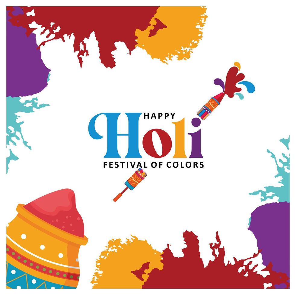 Holi greetings with colorful splashes. vector