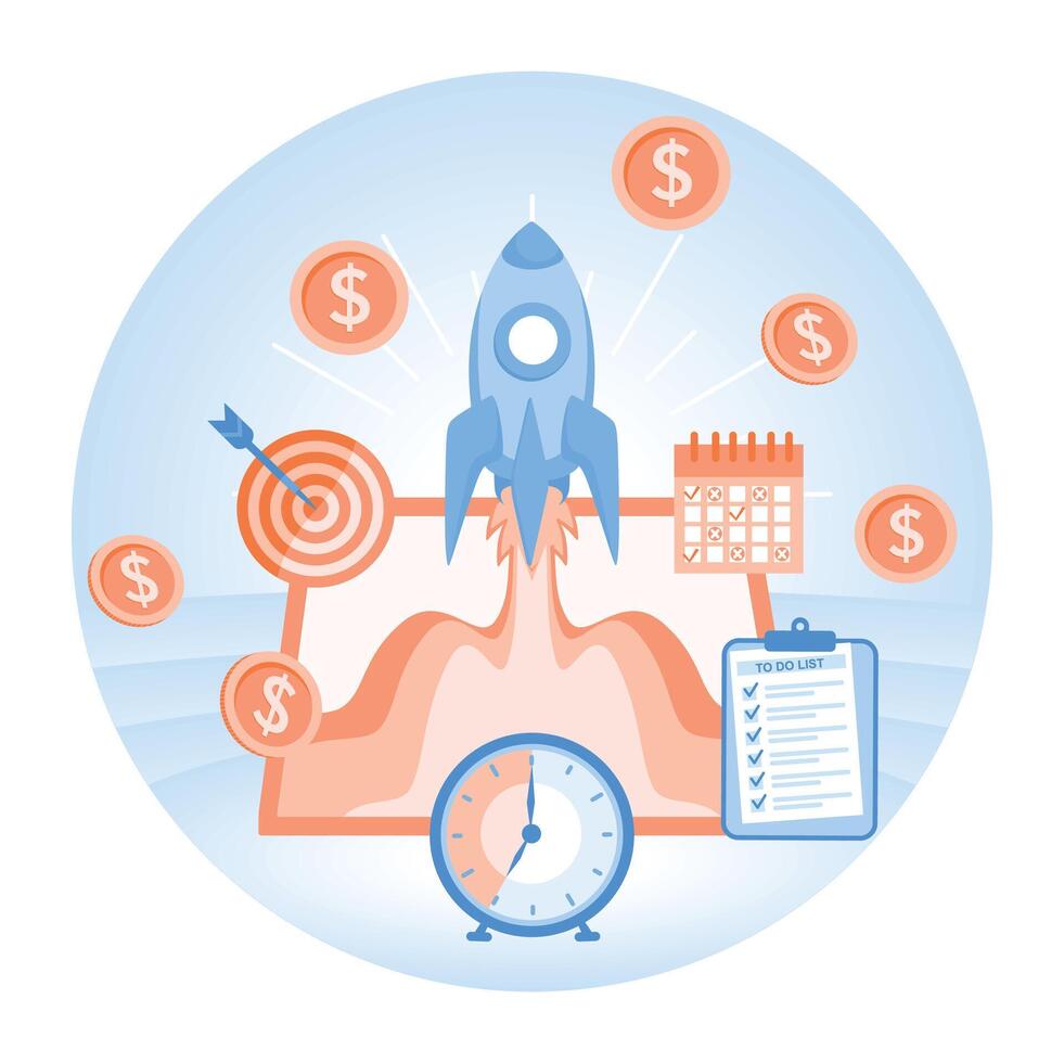 Starting a new business. Task planning and time management. Time to launch concept. vector