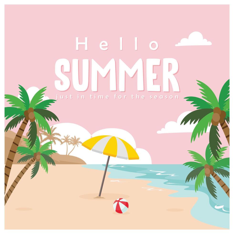 Summer vacation by the beach. Summer beach view with sand. Summer concept. vector