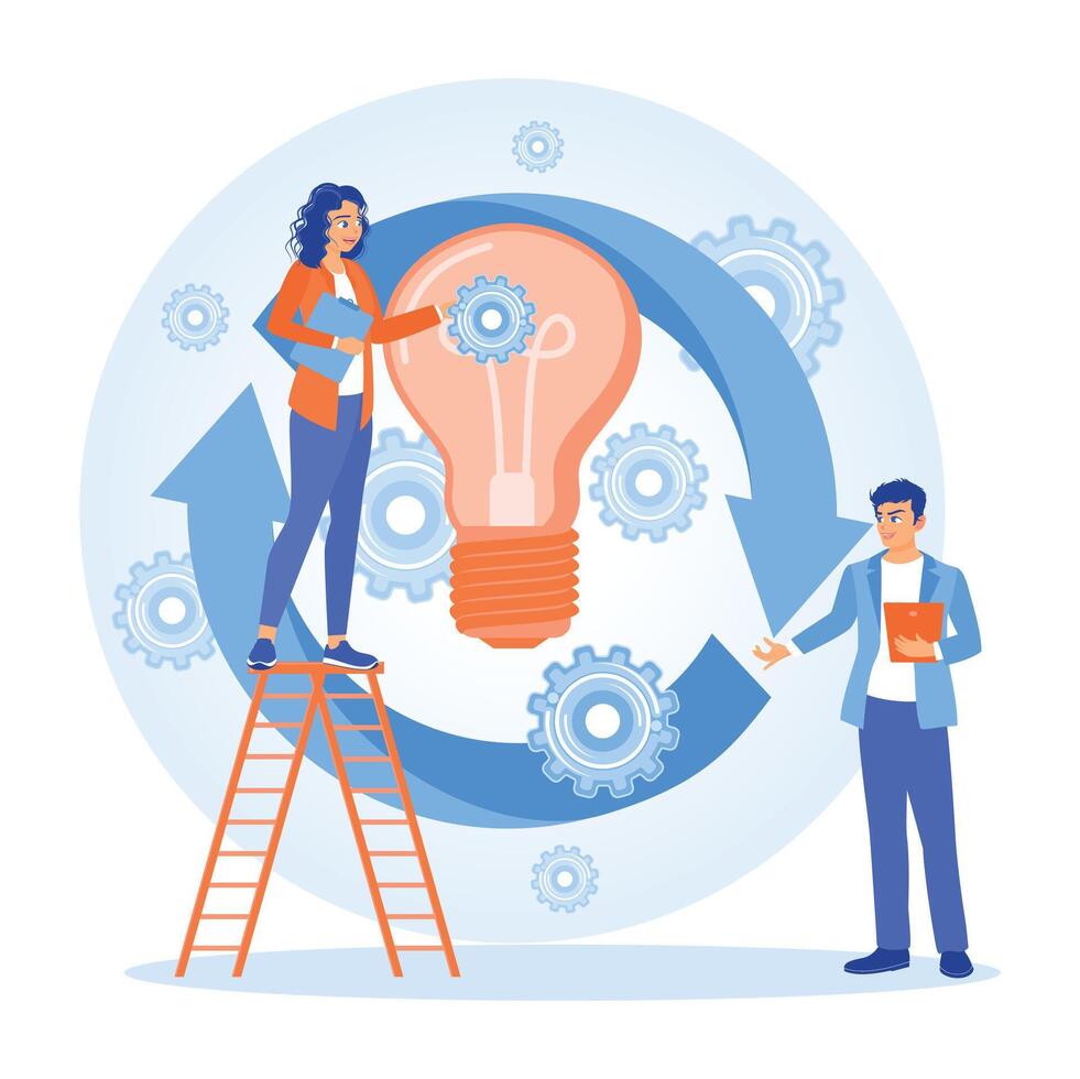 Businessmen and colleagues analyzing workflow. Develop ideas and evaluate work results. Project implementation concept. vector