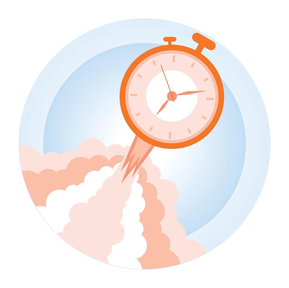 A clock rocket that launches. Work time is almost up. Time to launch concept. vector