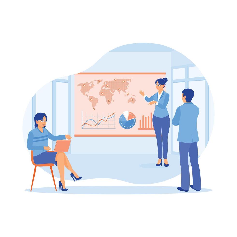 A group of colleagues develops a new project. Increase office productivity. Project implementation concept. vector