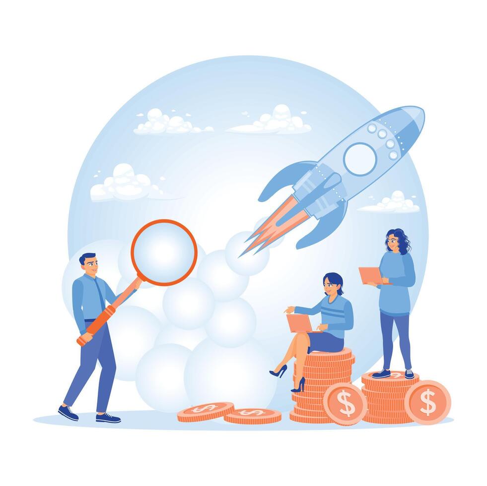 Some colleagues are starting a new business project. Planning strategies and time management. Time to launch concept. vector