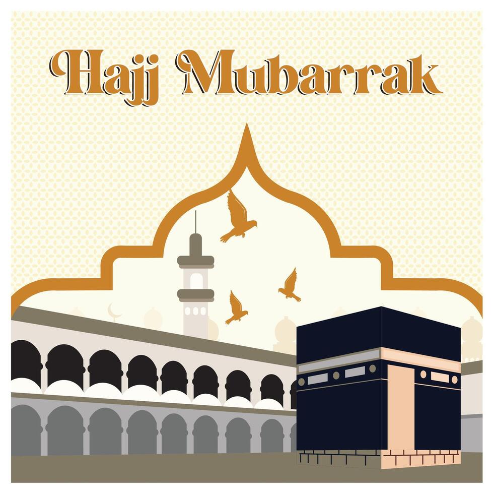 Celebration of the Hajj pilgrimage in Mecca. The Kaaba is a sacred building for Muslims. Islamic Hajj concept. Flat illustration. vector