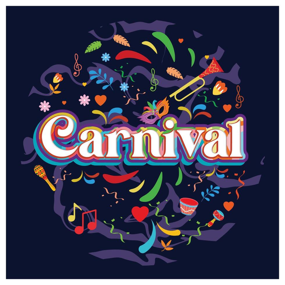 A fun Brazilian carnival celebration. Music party with colorful elements. Carnival party concept. Flat illustration. vector