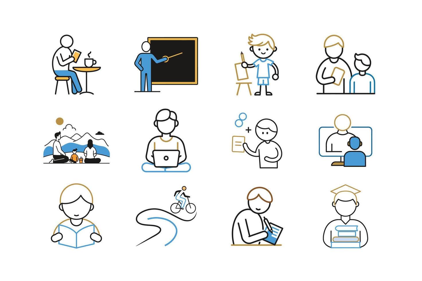 educational and learning activities outline vector