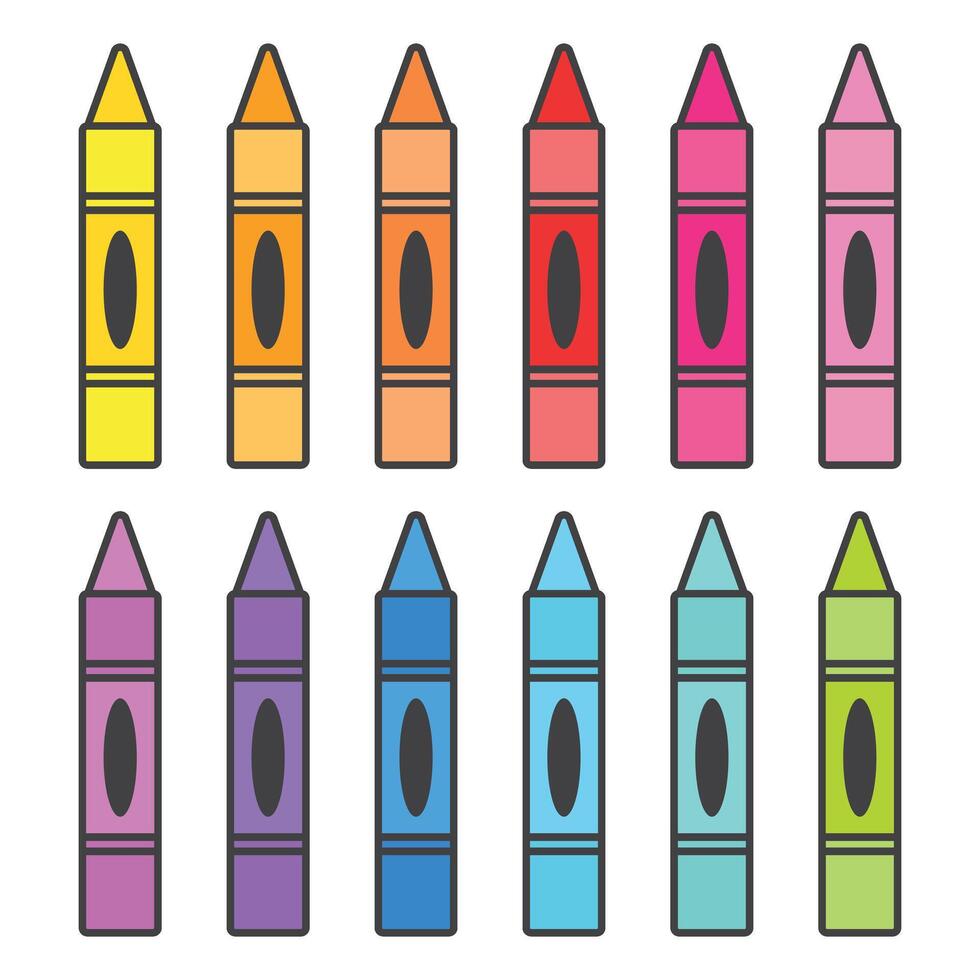 Office stationery crayon icons set in flat style. Pencil illustration on isolated background. Felt pen, marker sign business concept. vector