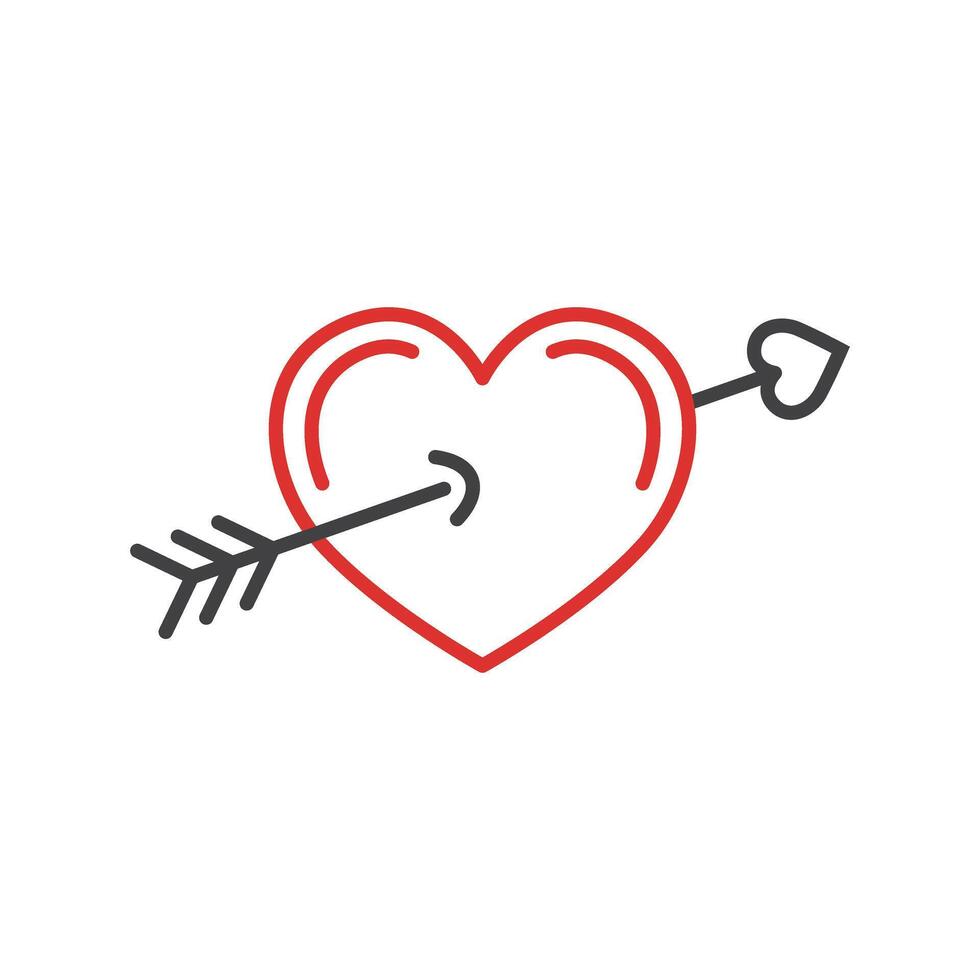 Heart with arrow icon in flat style. Valentines day illustration on isolated background. Amour sign business concept. vector