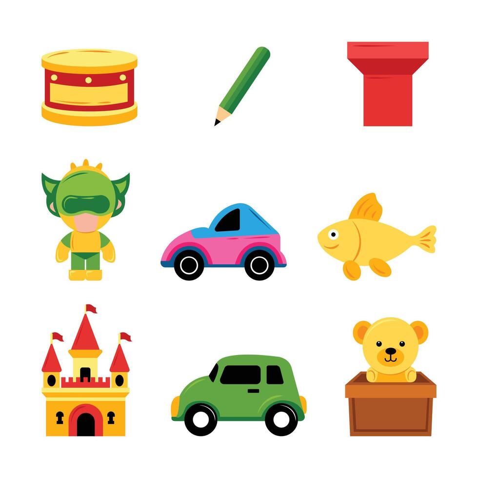 Set of Hand Drawn Children's Toys Illustration. Whimsical Designs for Playful Spaces vector