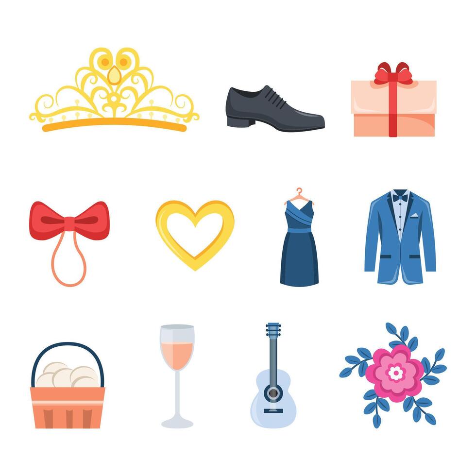Set of Wedding Elements Hand Drawn Illustrations for Event Planning vector