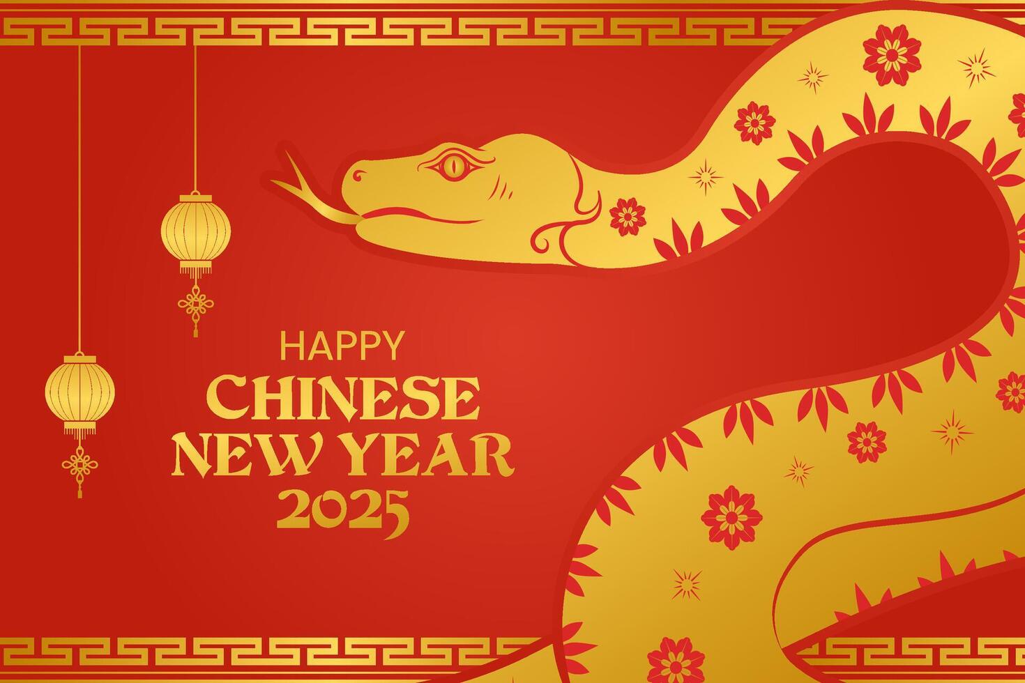 Chinese New Year 2025. Year of the Snake. Golden snake illustration and design. Traditional chinese pattern. Lunar new year concept. Golden lantern illustration. Background design. Chinese envelope vector