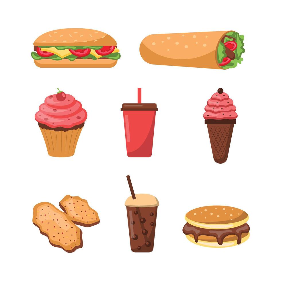 Hand Drawn Set of Fast Food Illustrations for Restaurant Branding vector