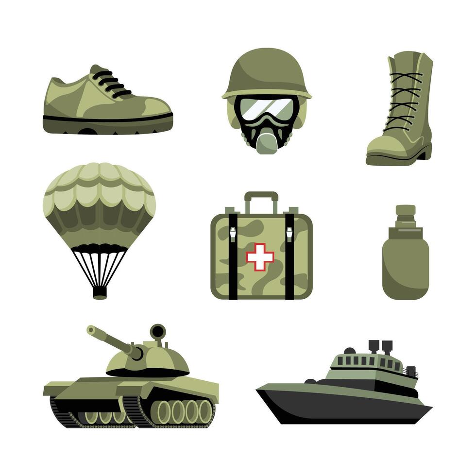 Set of Hand Drawn Soldier Equipment Illustrations for Military Use vector