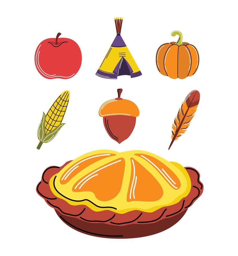 Hand Drawn Illustration Set of Thanksgiving Elements for Seasonal Designs vector