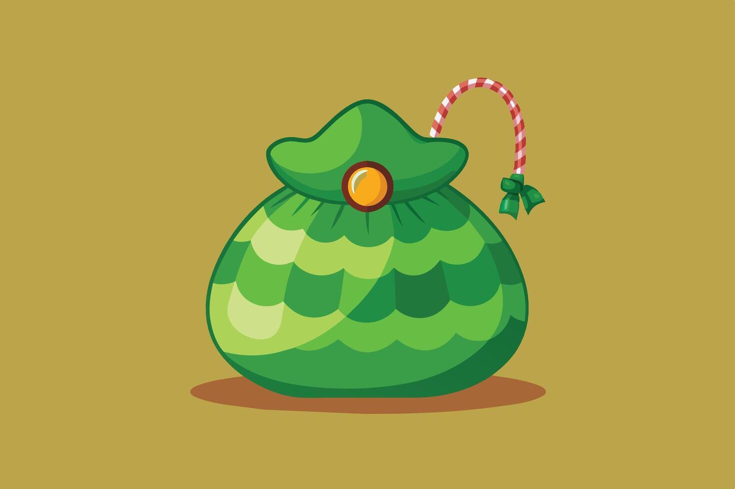 A festive green bag with a decorative drawstring and an ornament, perfect for Christmas gifts or holiday decorations during the winter season vector