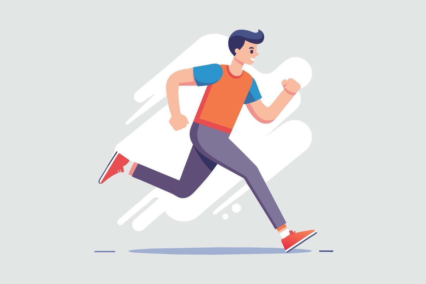 A young man jogging energetically on a light background, showcasing a relaxed and healthy lifestyle through physical exercise vector