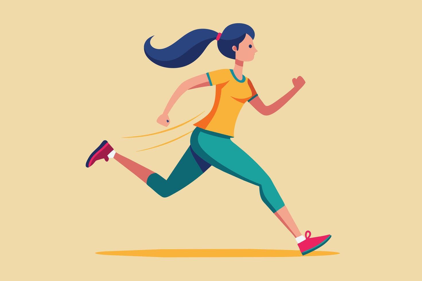A woman runs energetically in athletic wear on a plain background during a bright and cheerful day, showcasing determination and fitness vector